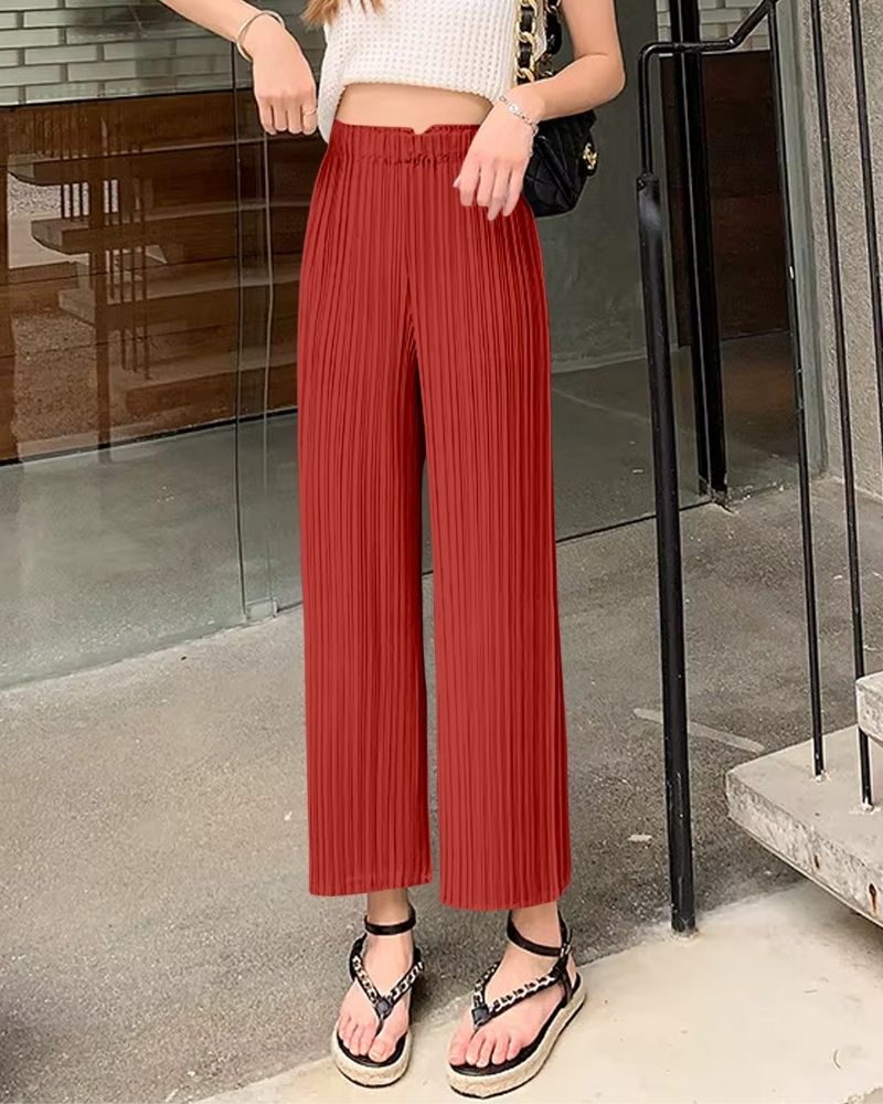 Rust Red Accordion Pleated Palazzo Pants