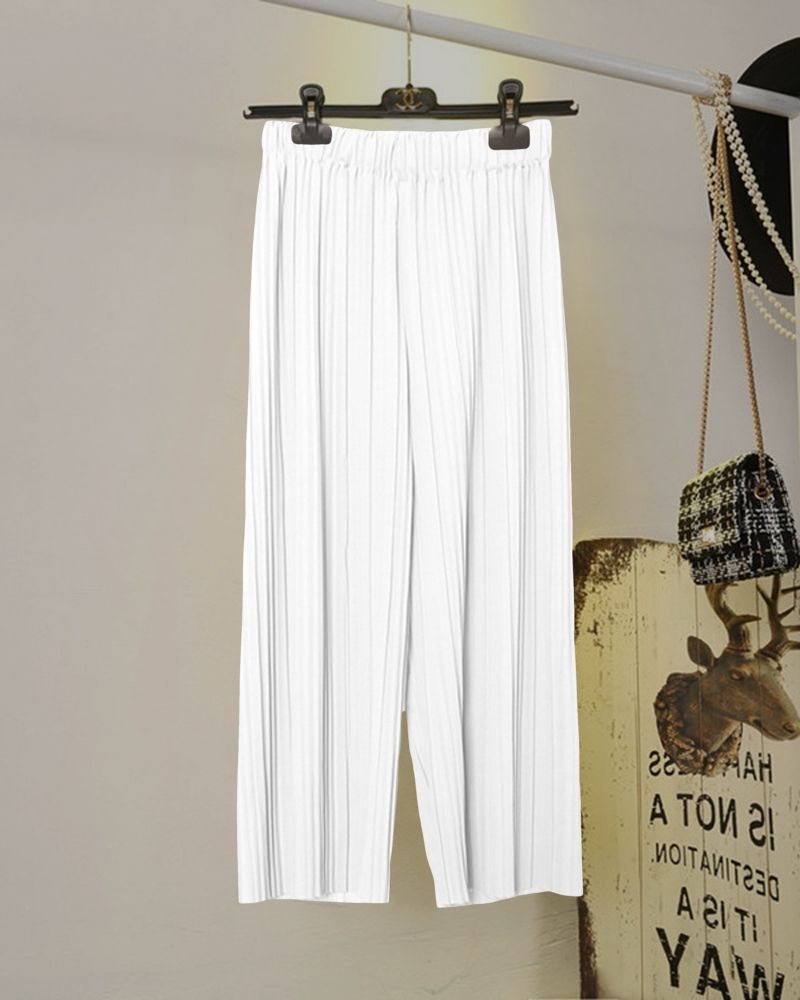 Soft White Flowy Pleated Palazzo Trousers