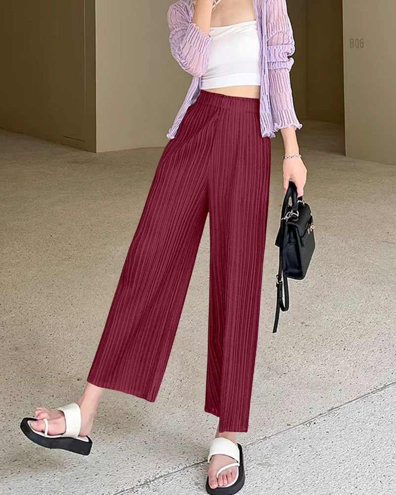 Burgundy Flowy Pleated Palazzo Trousers