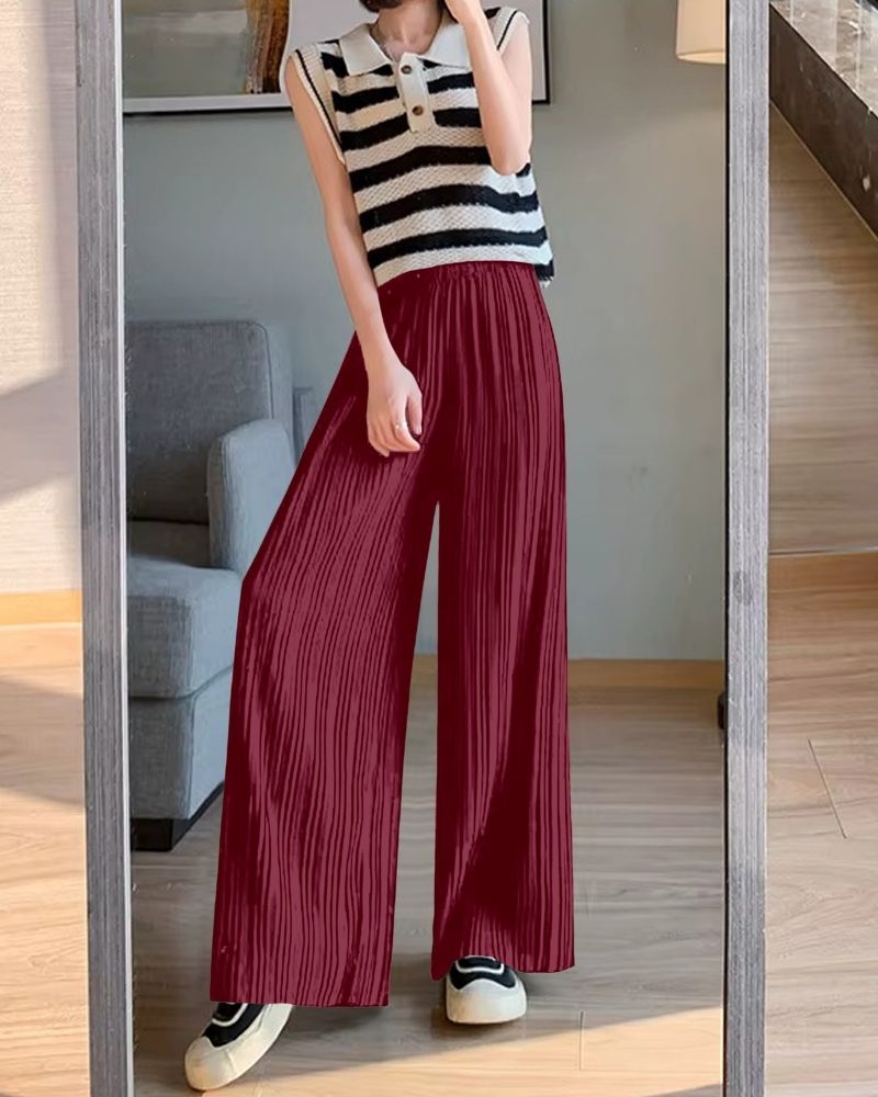 Burgundy Flowy Pleated Palazzo Trousers