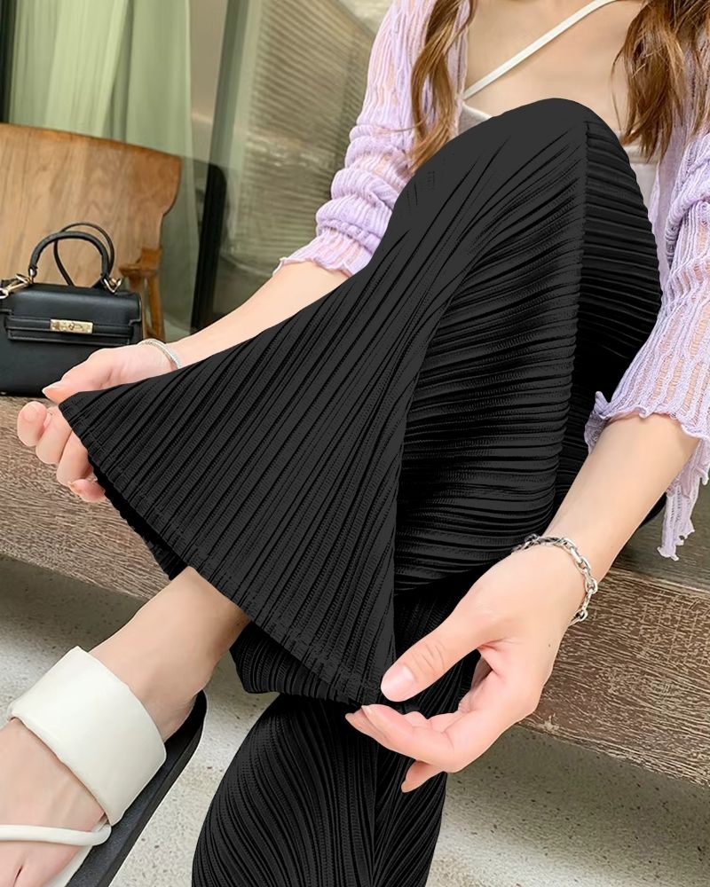 Classic Black Flowy Pleated Palazzo Trousers