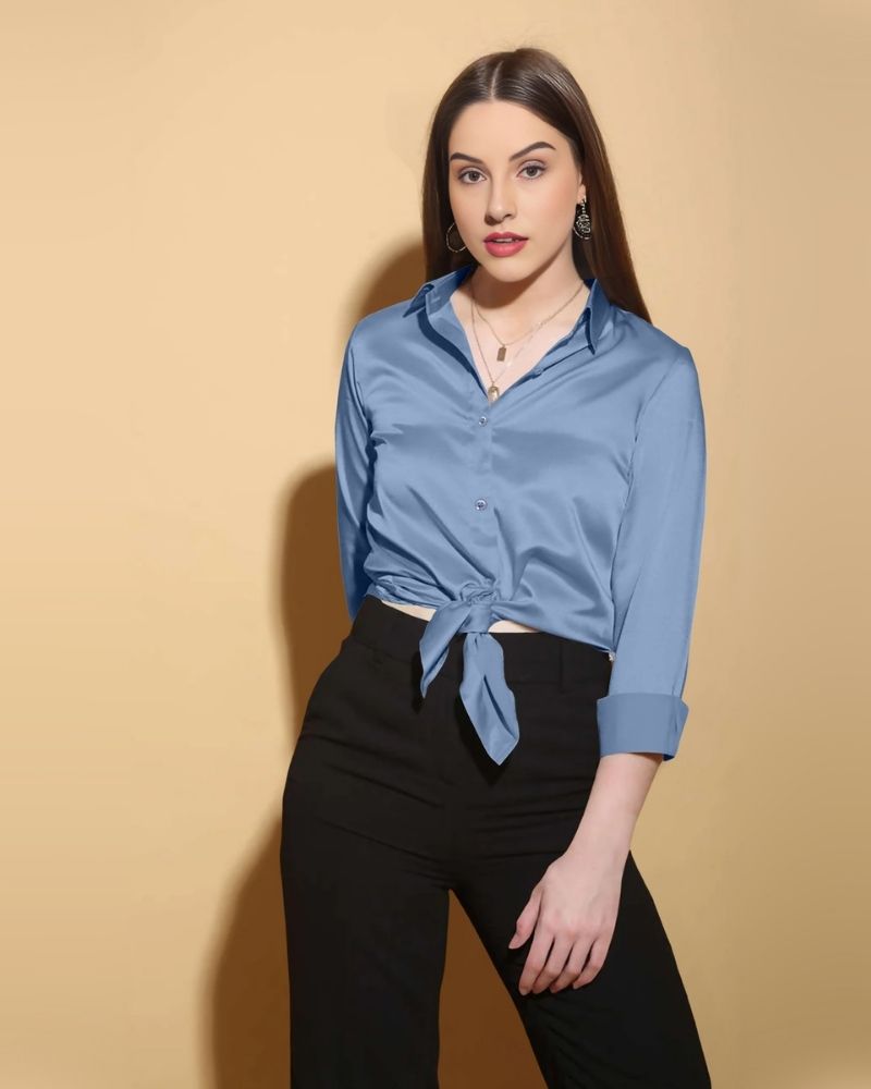 Sky Blue Satin Shirt