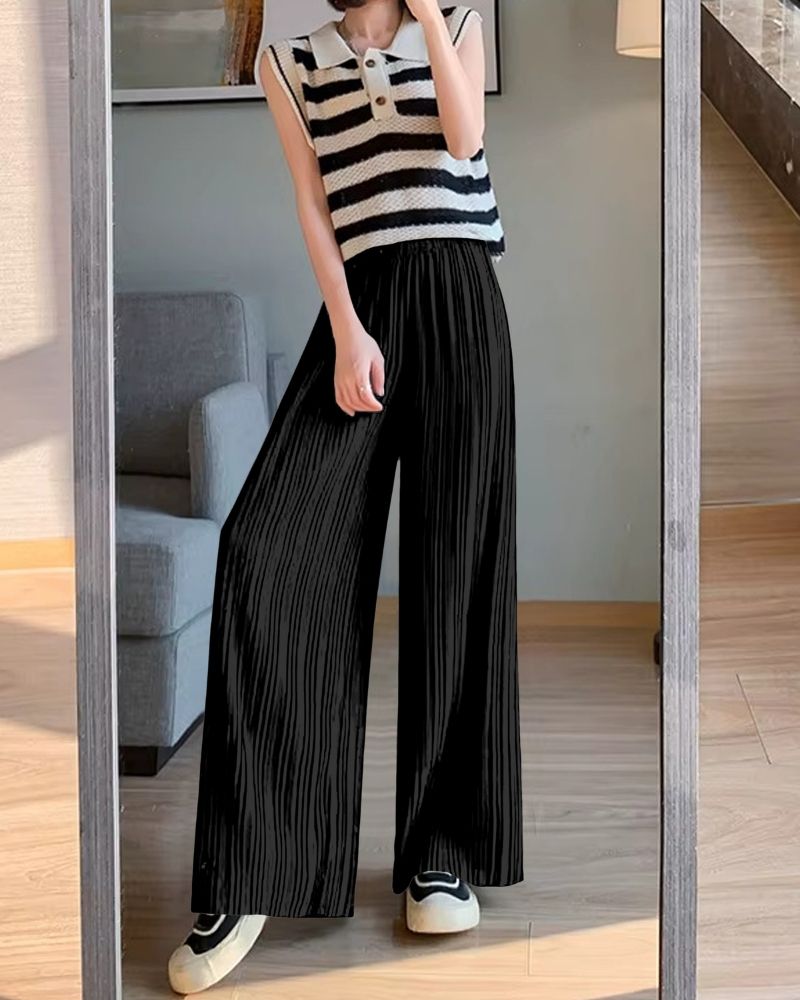 Classic Black Flowy Pleated Palazzo Trousers