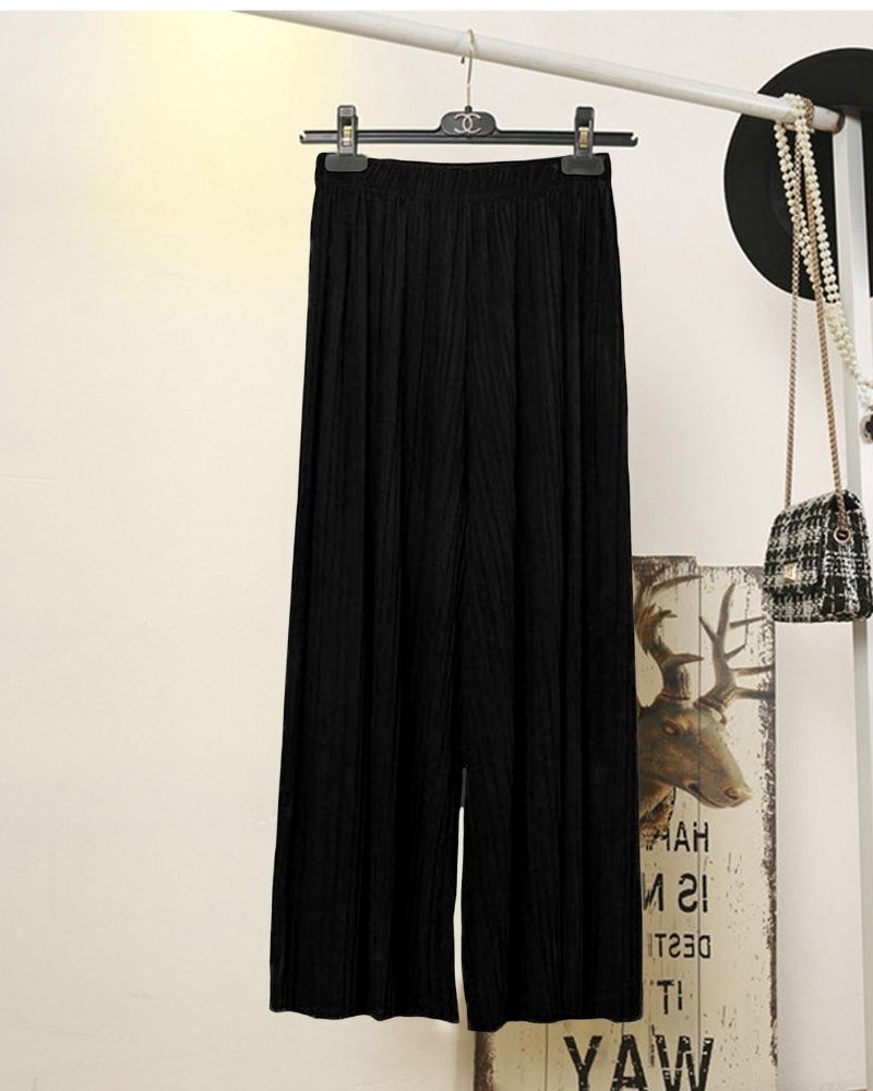 Classic Black Flowy Pleated Palazzo Trousers