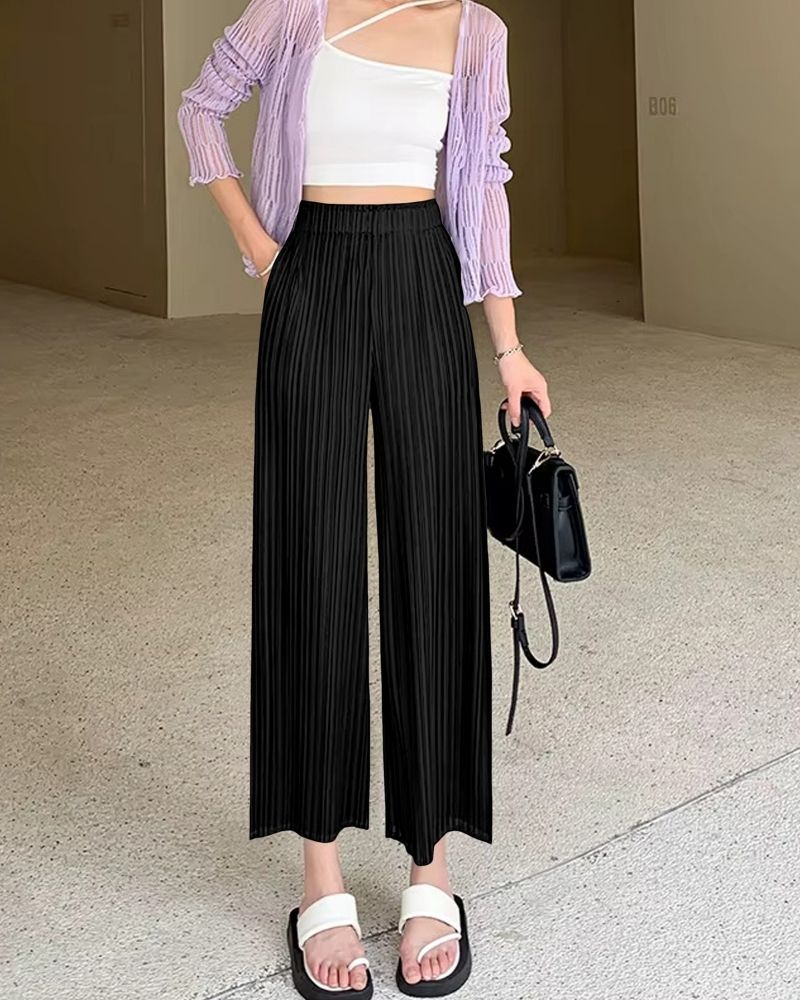 Classic Black Flowy Pleated Palazzo Trousers