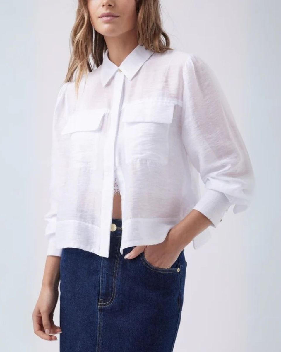 White Boxy Button-Down Top