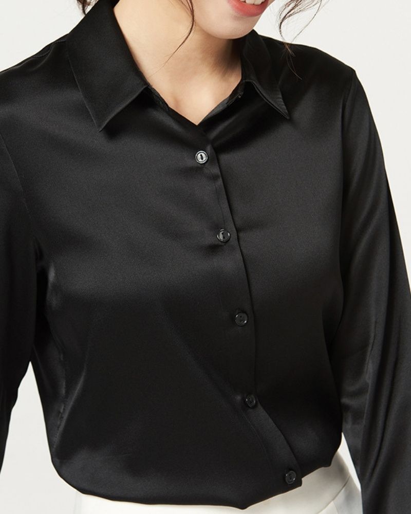 Polished Black Satin Blouse Shirt