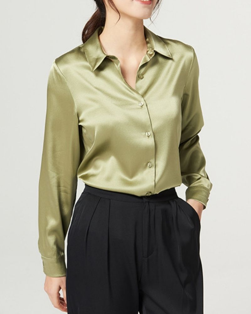 Olive Green Satin Shirt Olive Green Satin Shirt
