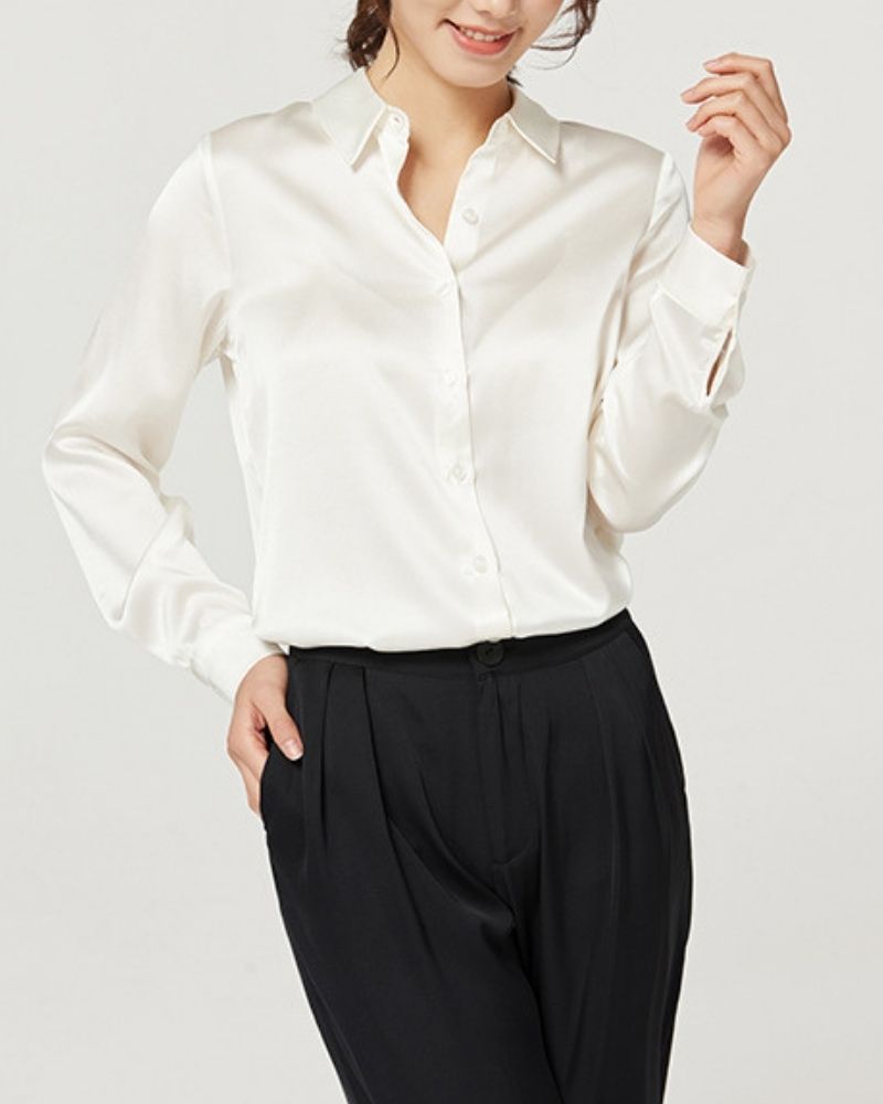 White Satin Button-Down Shirt