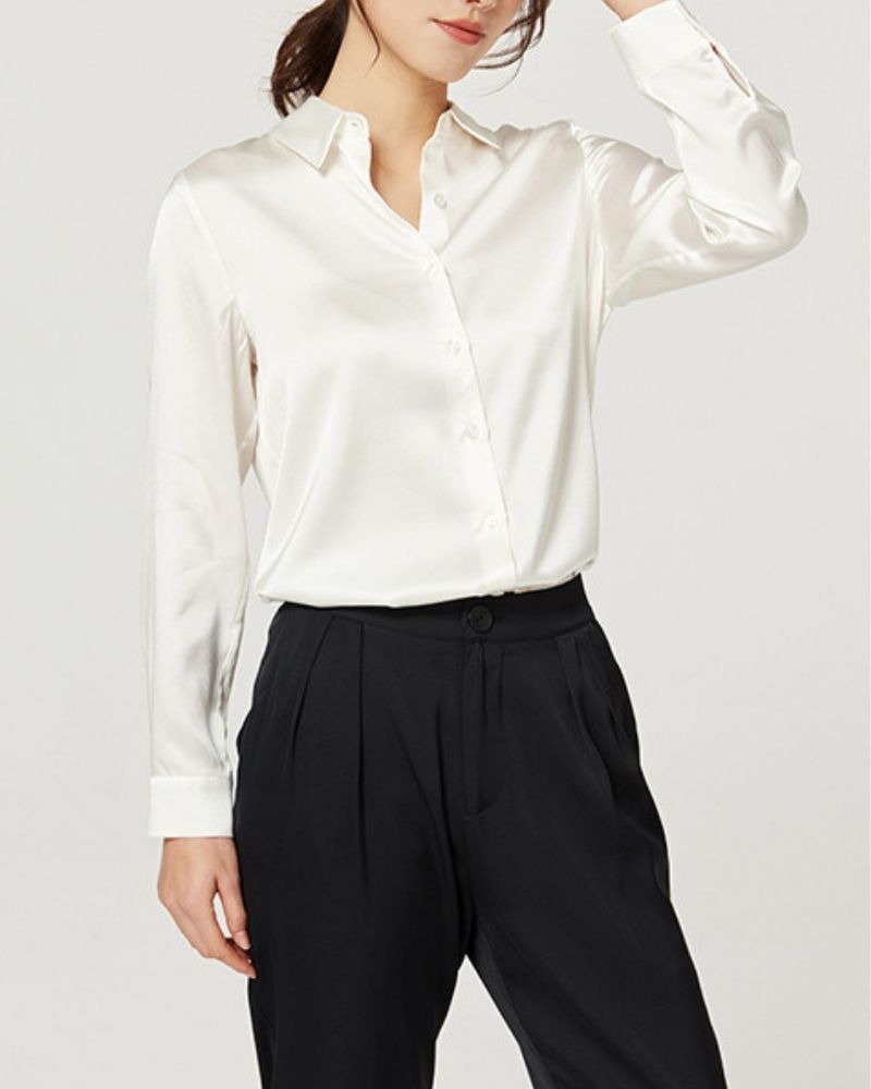 White Satin Button-Down Shirt