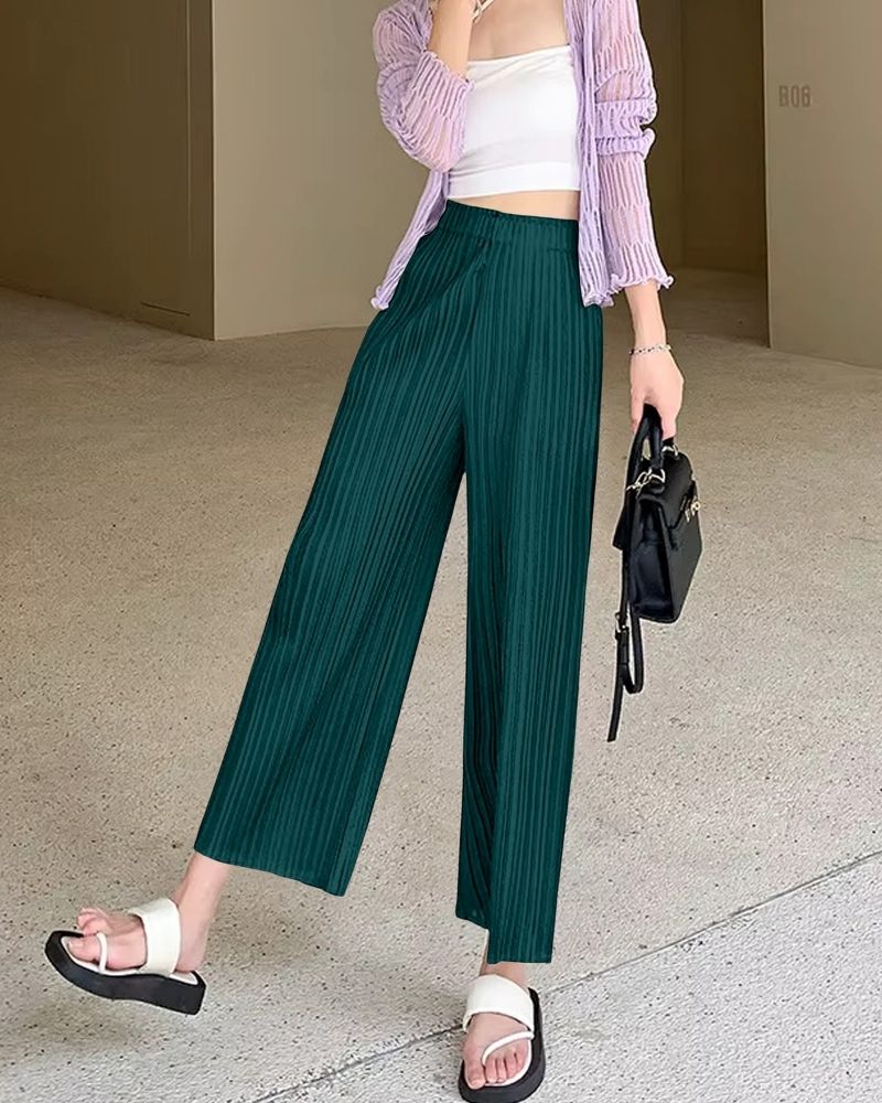 Flowy Accordion Pleat Palazzo in Deep Green