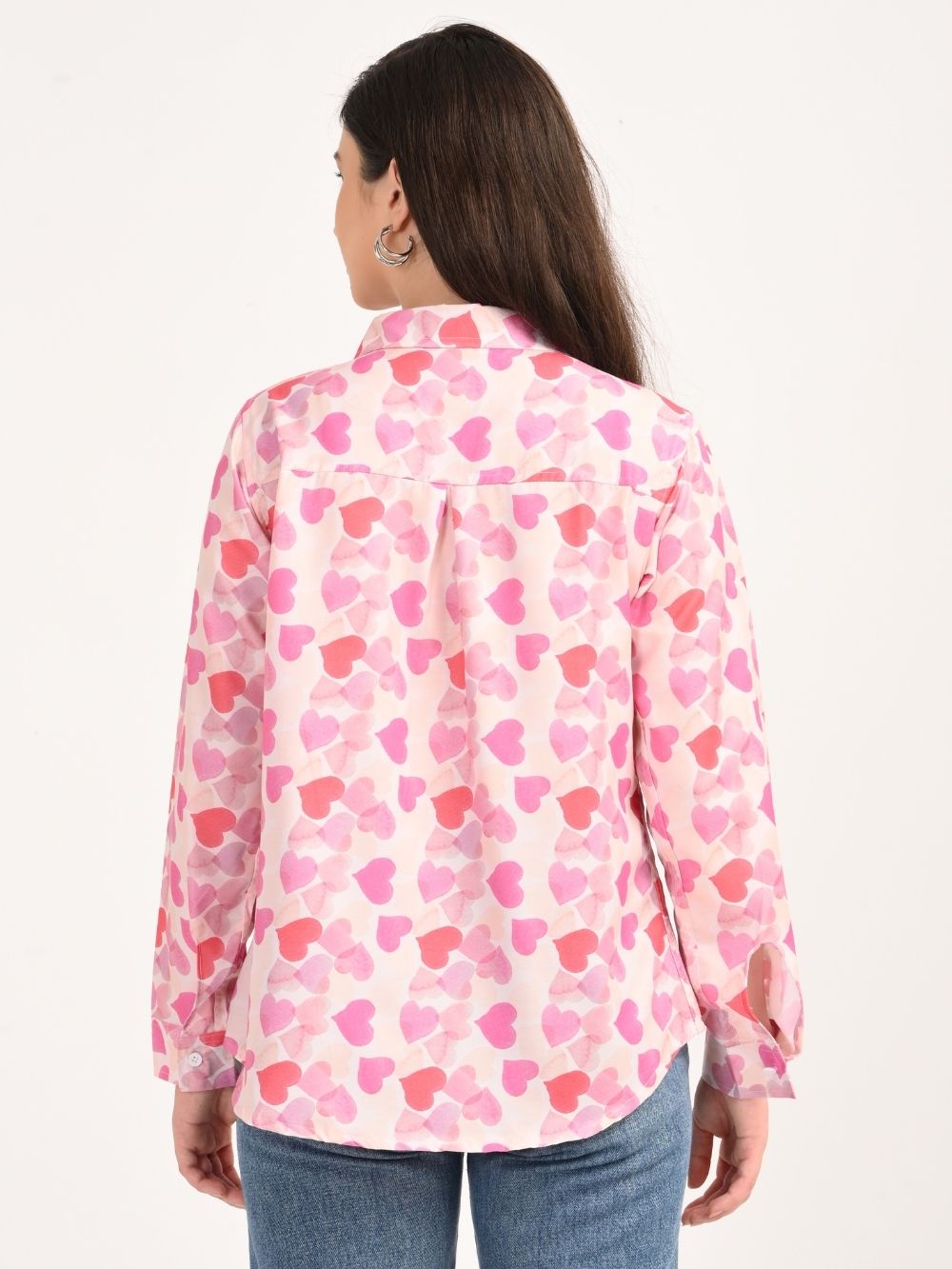 Back view of Sweetheart Hues pink heart print shirt