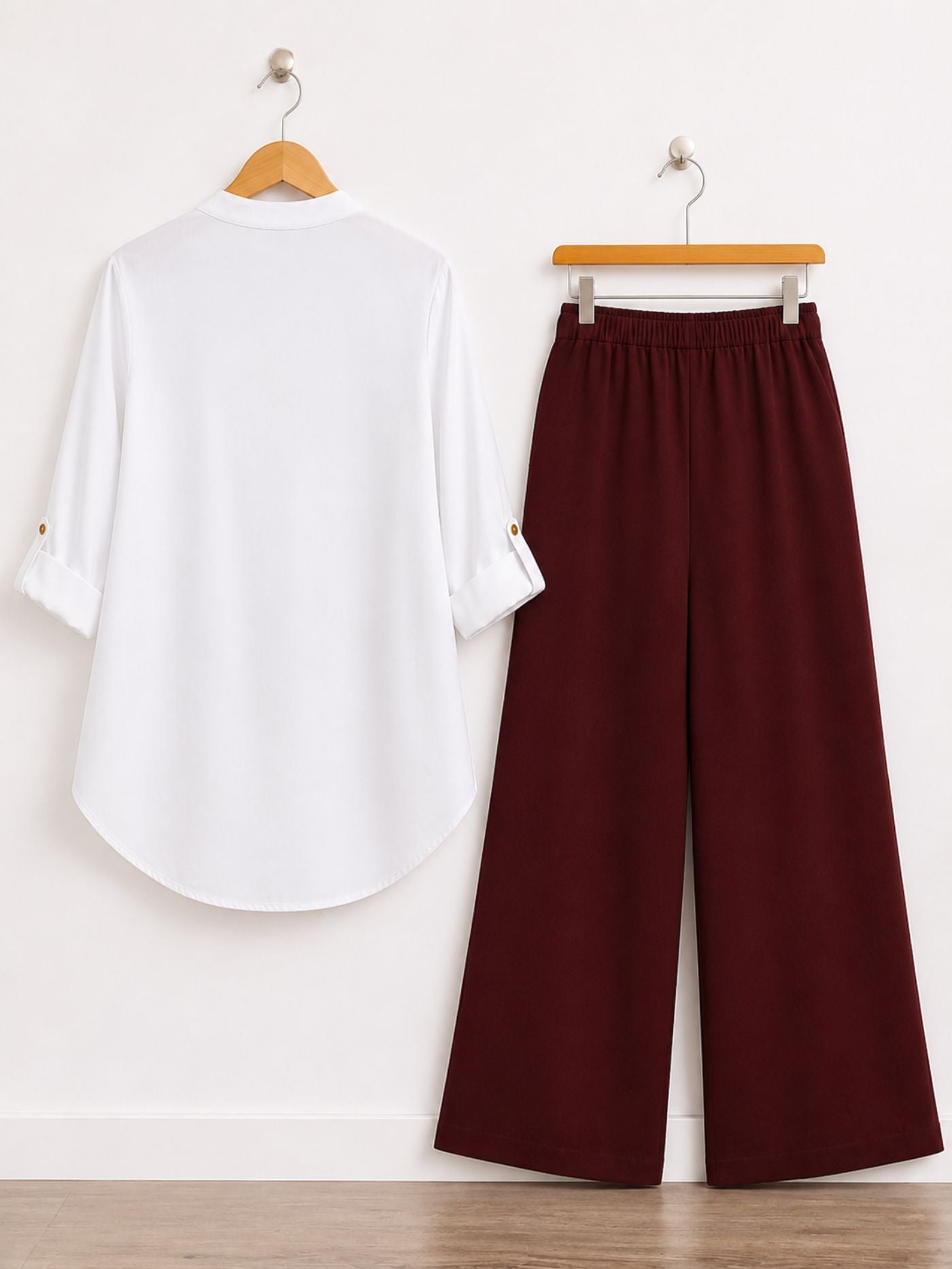 Maroon Butterfly Co-Ord Set for women with white printed top and maroon palazzo
