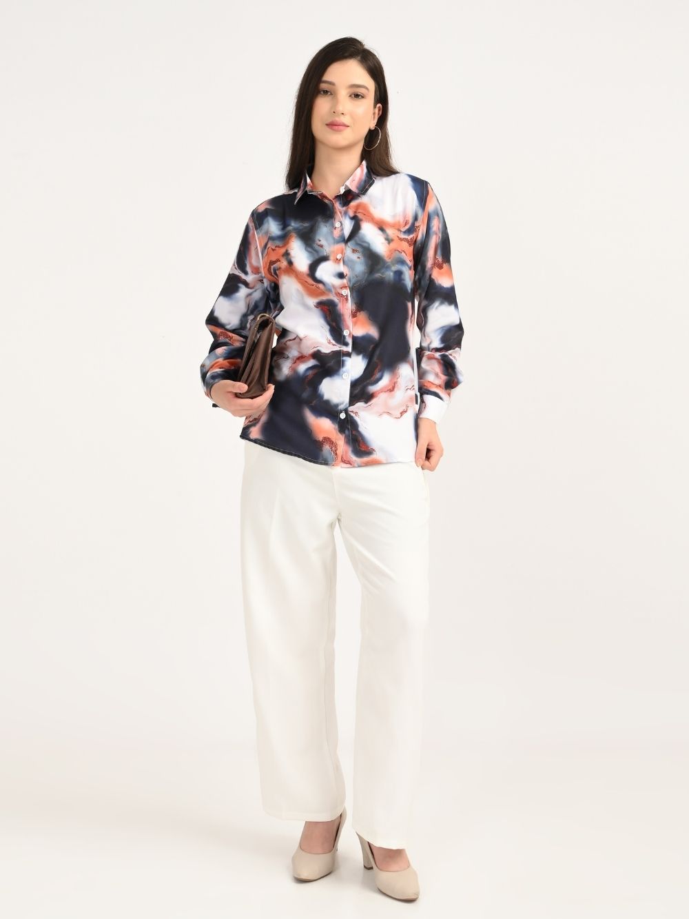 Model wearing Mystic Marble shirt full view