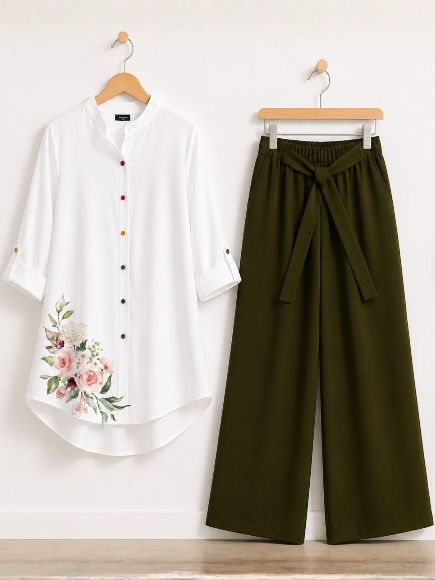 Women’s co-ord set, olive co-ord set for women, floral co-ord set, women’s top and palazzo set