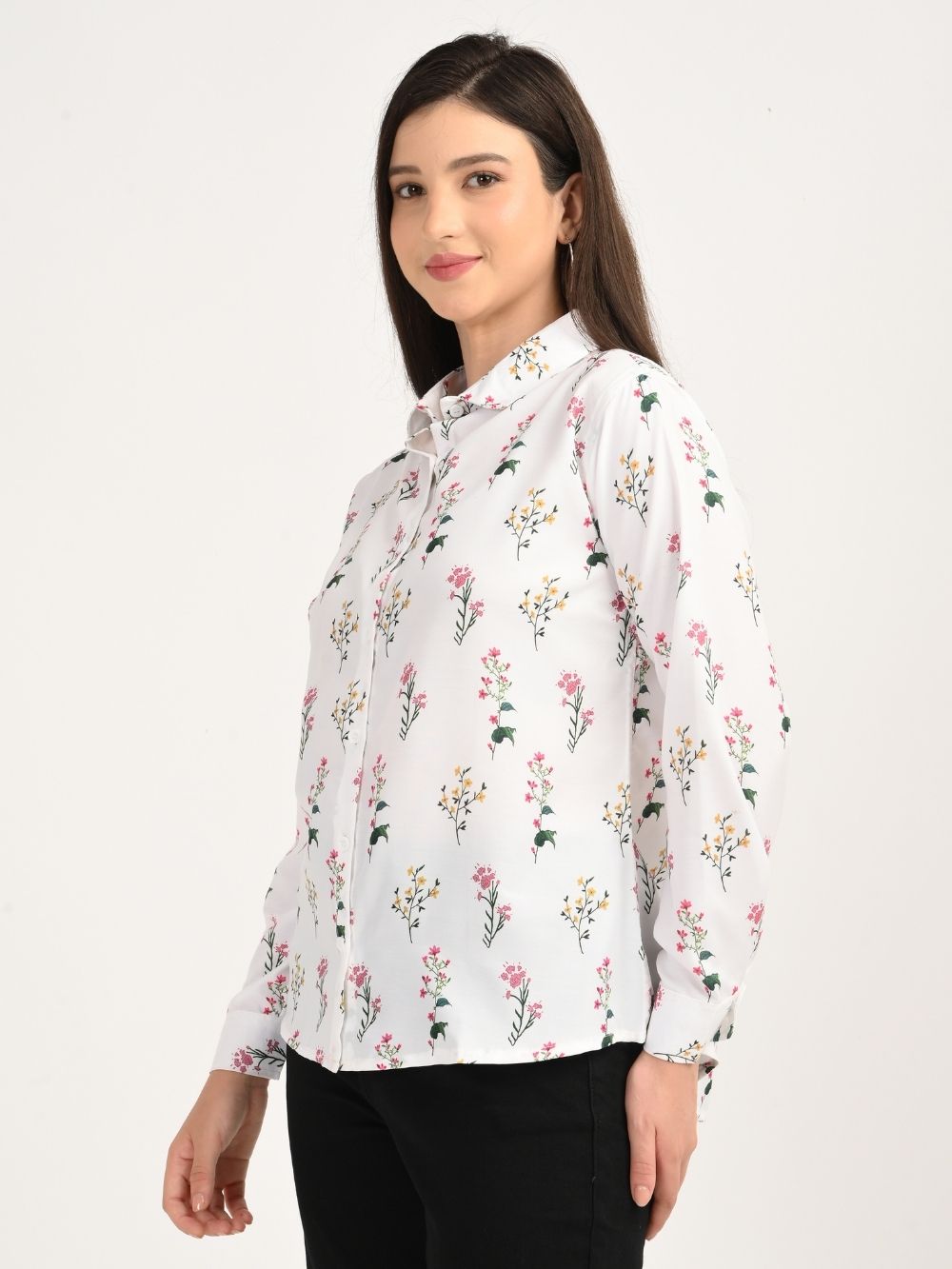 Side view of floral print shirt