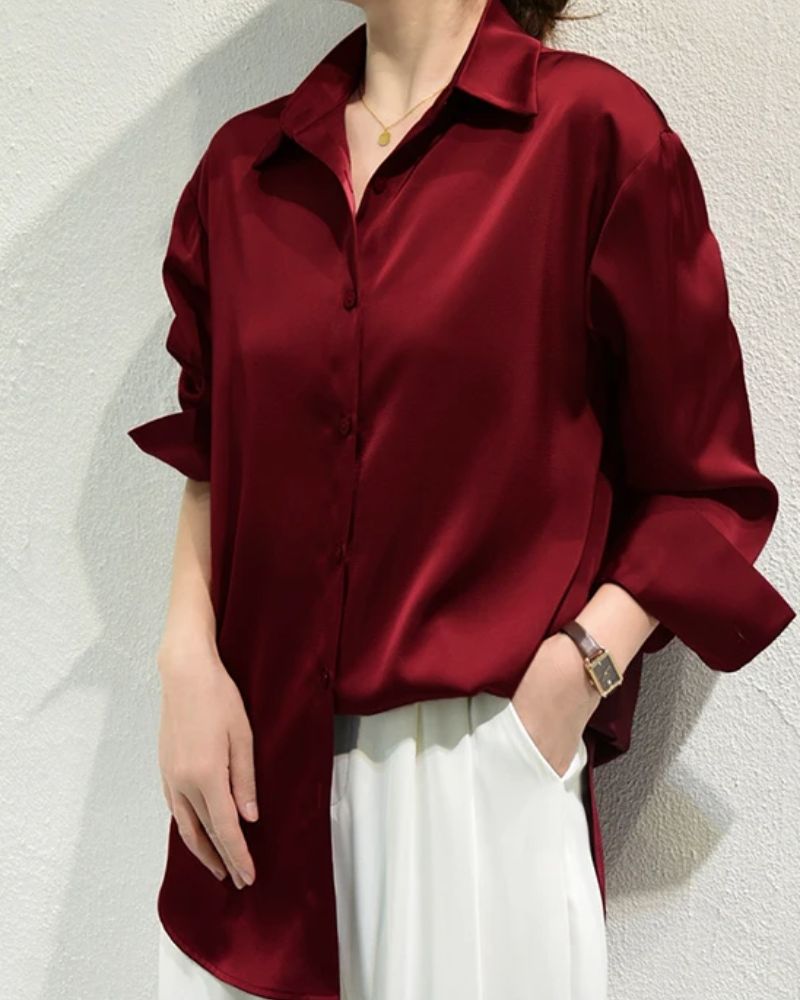 open lace back dress Satin Dress Shirt with Matching Tie Set Red / 18.5 34-35 main image 0