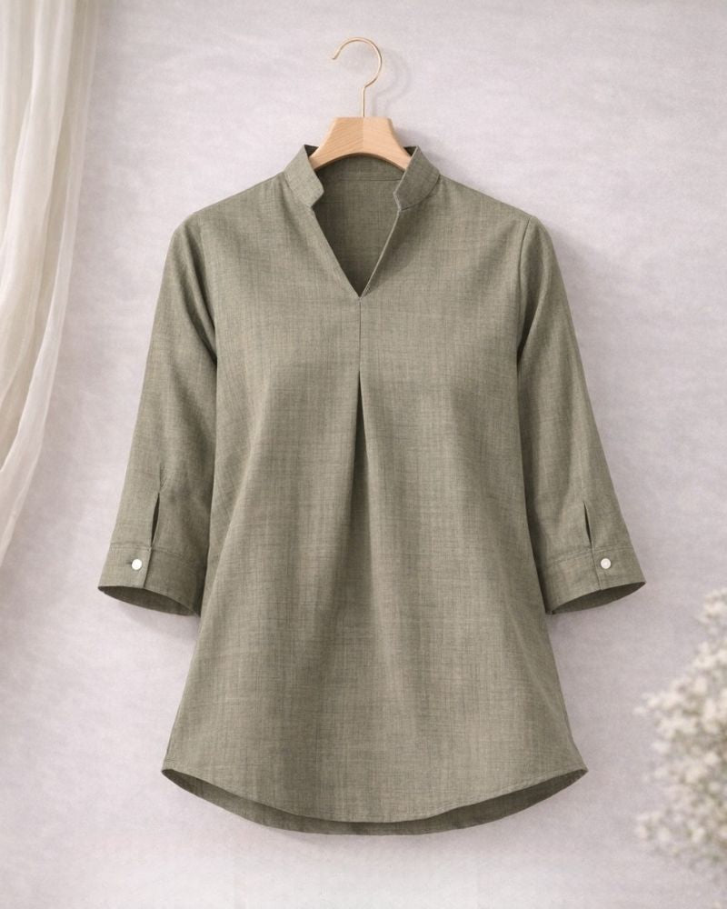 Olive Green V-Neck Viscose Top