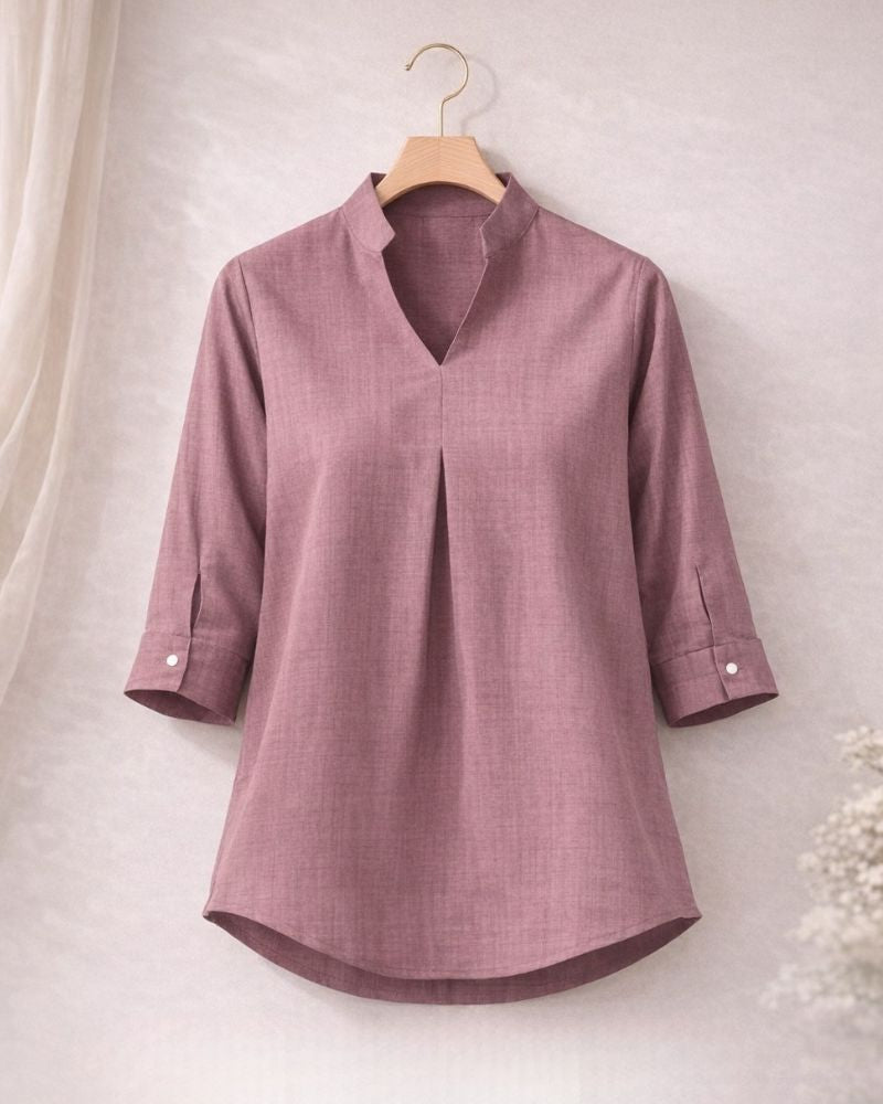 Soft Rosewood V-Neck Viscose Top