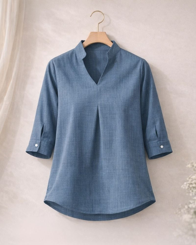 Ocean Blue V-Neck Viscose Top