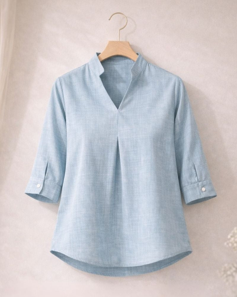 Serene Sky V-Neck Viscose Top