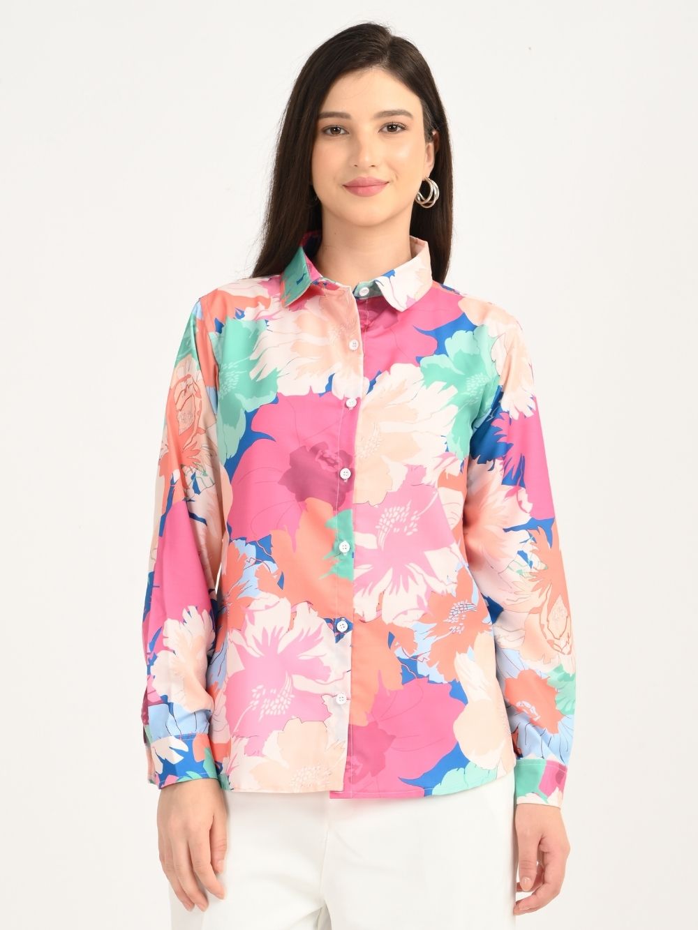 women’s floral button-down rayon shirt