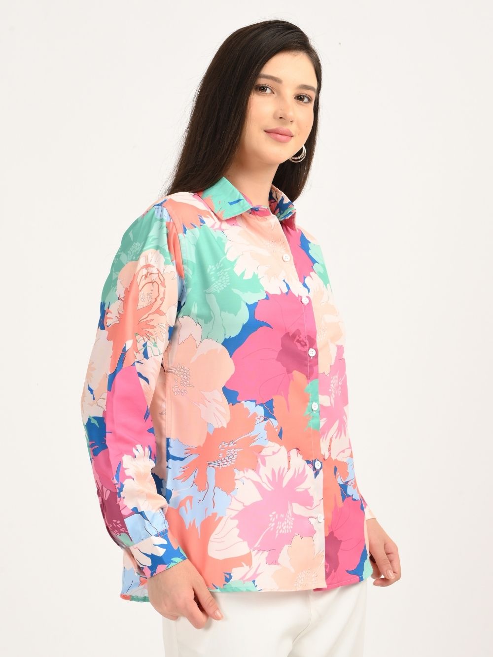 Floral rayon shirt side view