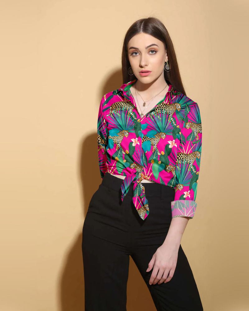 luxury satin blouse with animal print