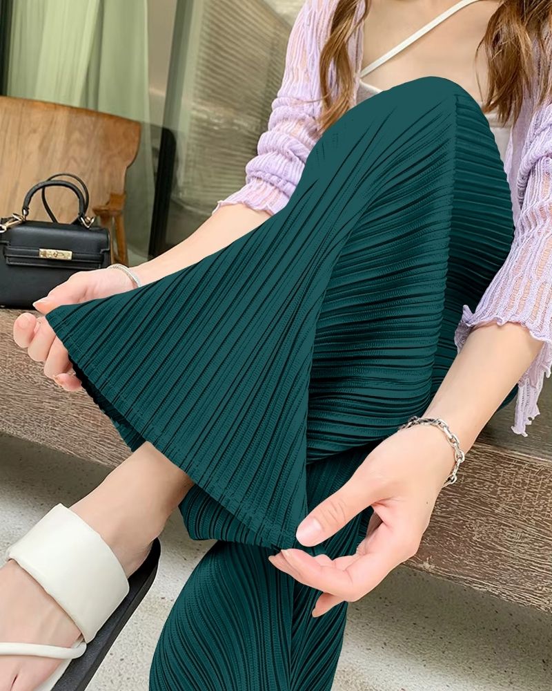 Flowy Accordion Pleat Palazzo in Deep Green