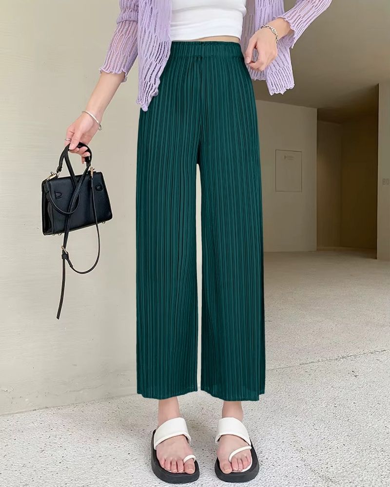 Flowy Accordion Pleat Palazzo in Deep Green