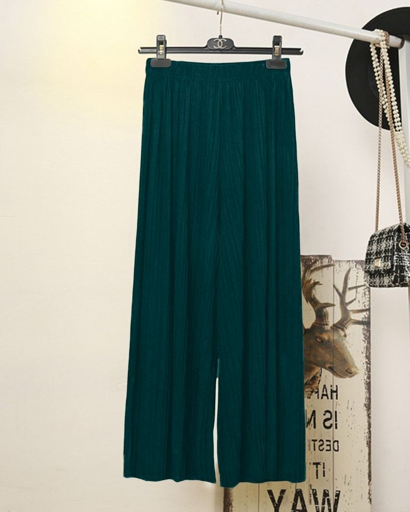 Flowy Accordion Pleat Palazzo in Deep Green