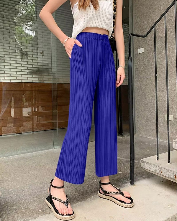 Royal Blue Flowy Pleated Palazzo Trousers