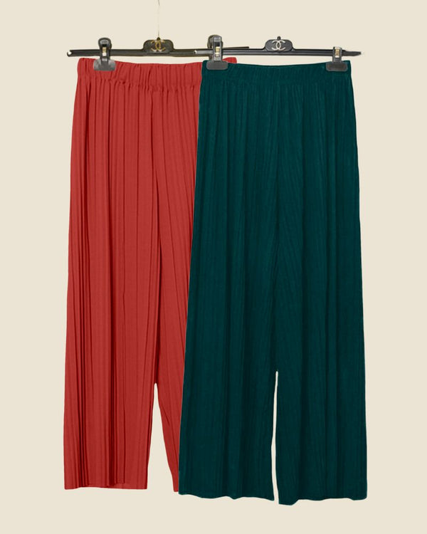 Coral & Teal Pleated Palazzo Trousers Duo