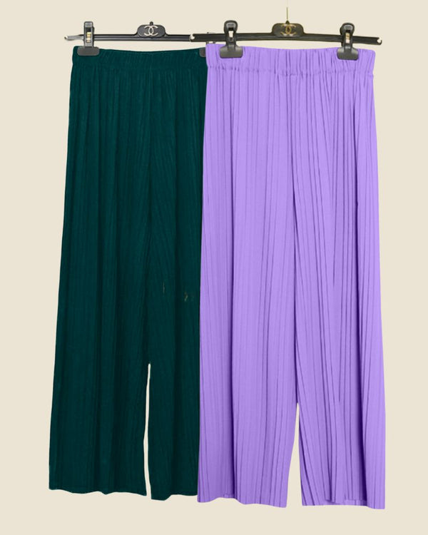 Emerald Green & Lavender Haze Pleated Palazzo Trousers Duo