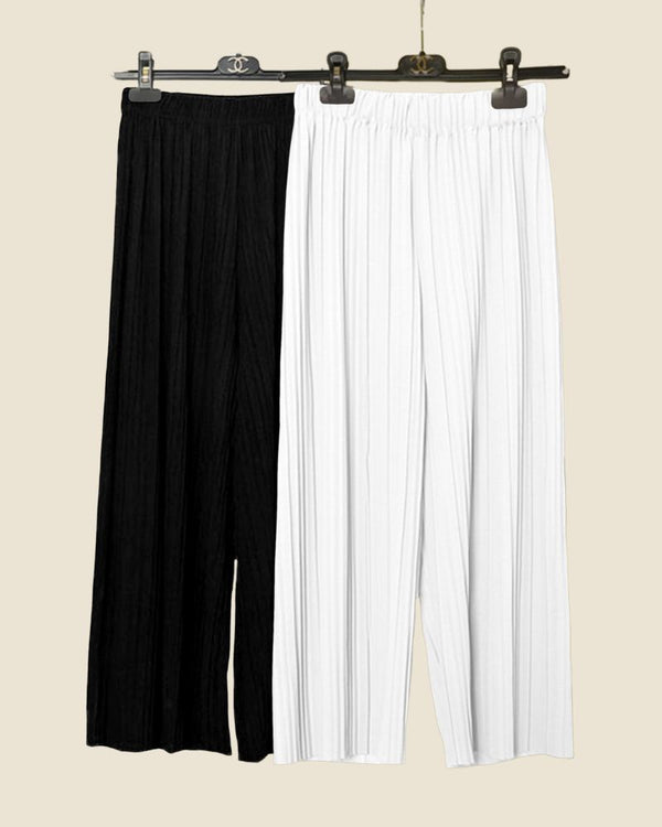 Classic Black & Soft White Pleated Palazzo Trousers Duo