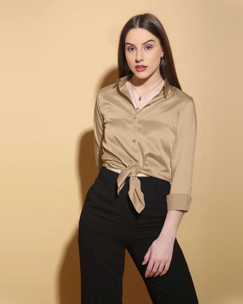 Beige Satin Shirt for Women