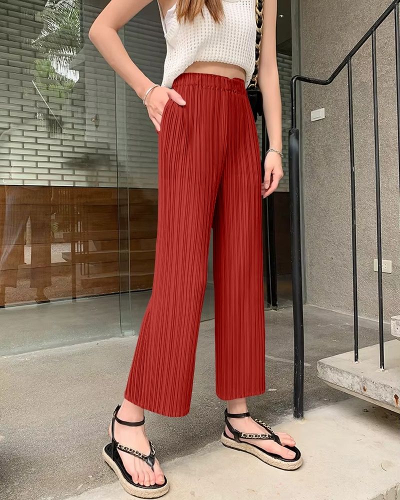 Rust Red Accordion Pleated Palazzo Pants