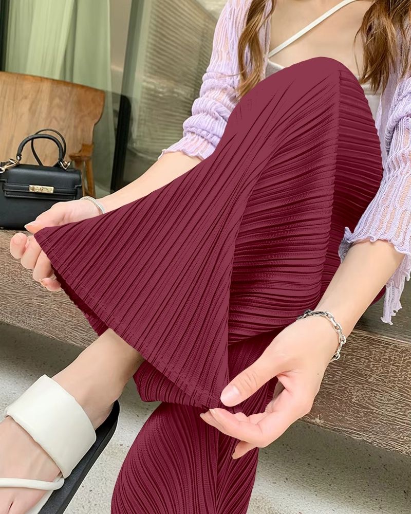 Burgundy Flowy Pleated Palazzo Trousers