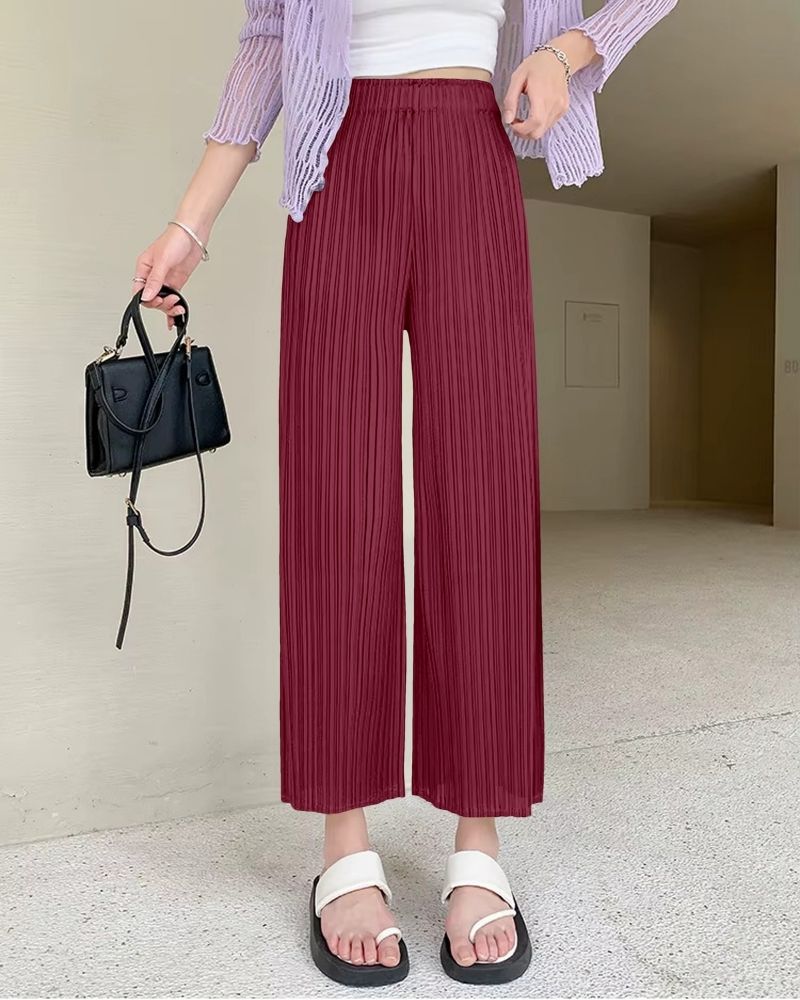 Burgundy Flowy Pleated Palazzo Trousers