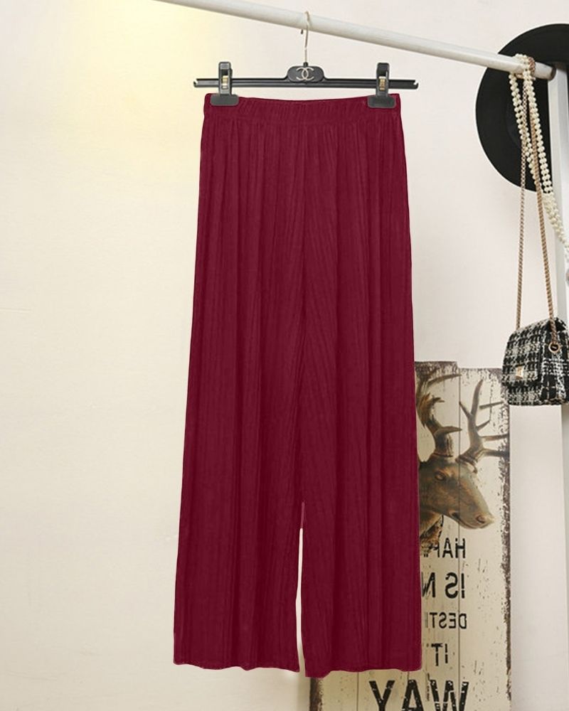 Burgundy Flowy Pleated Palazzo Trousers
