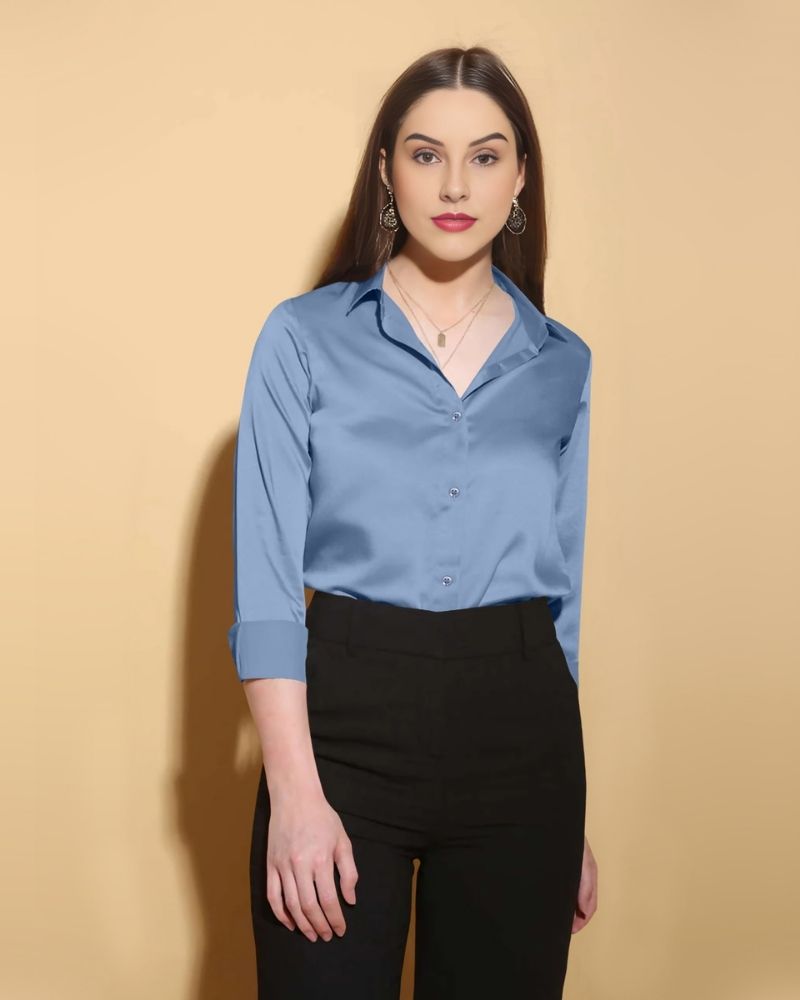 Sky Blue Satin Shirt