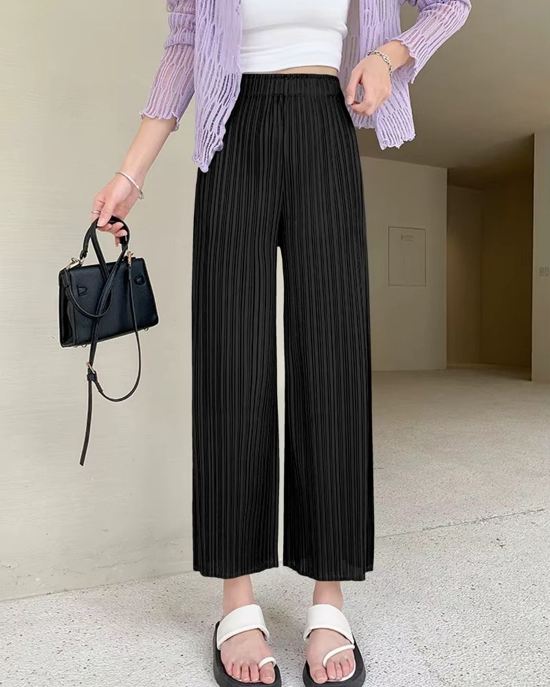 Classic Black Flowy Pleated Palazzo Trousers