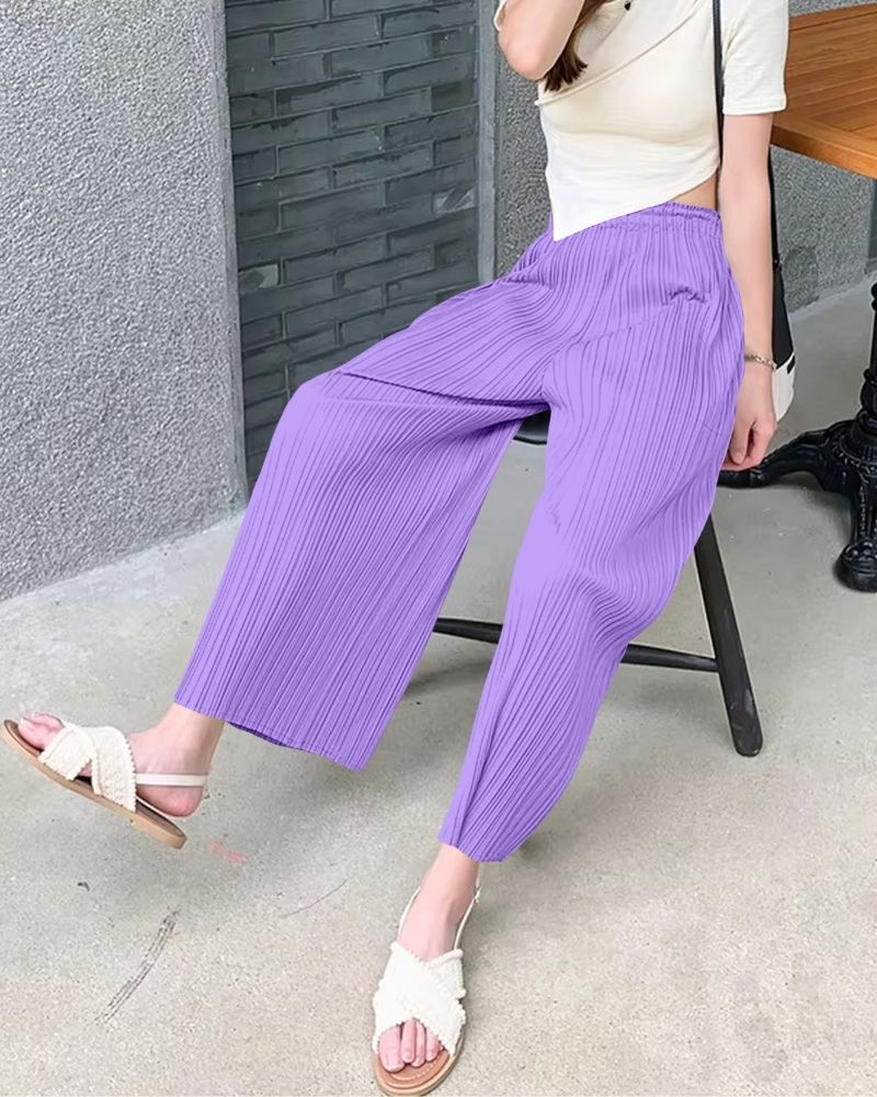 Lavender Haze Flowy Pleated Palazzo Trousers