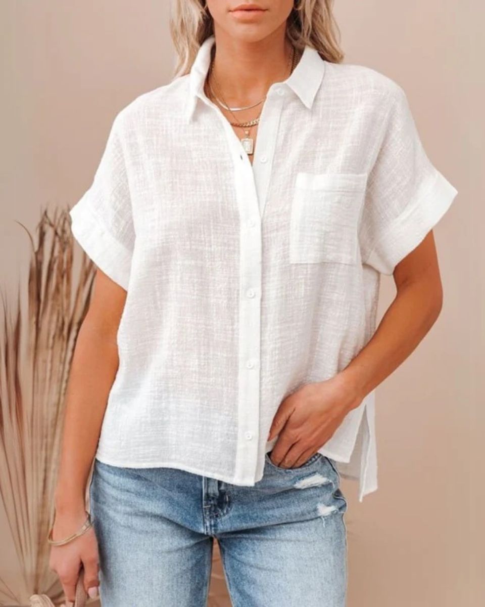 White Breezy Button-Down Top