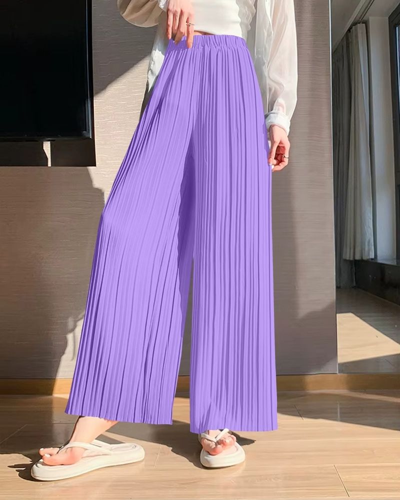 Lavender Haze Flowy Pleated Palazzo Trousers