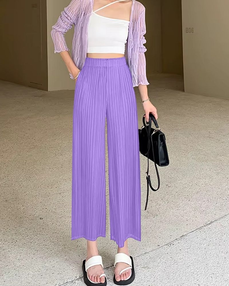 Lavender Haze Flowy Pleated Palazzo Trousers