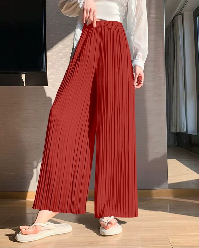 Rust Red Accordion Pleated Palazzo Pants