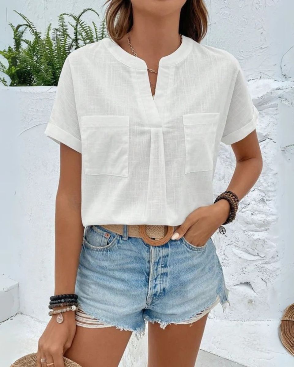 White Minimalist Pocket Top