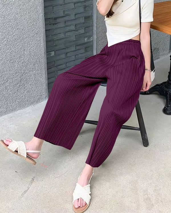Mulberry Wine Flowy Pleated Palazzo Trousers