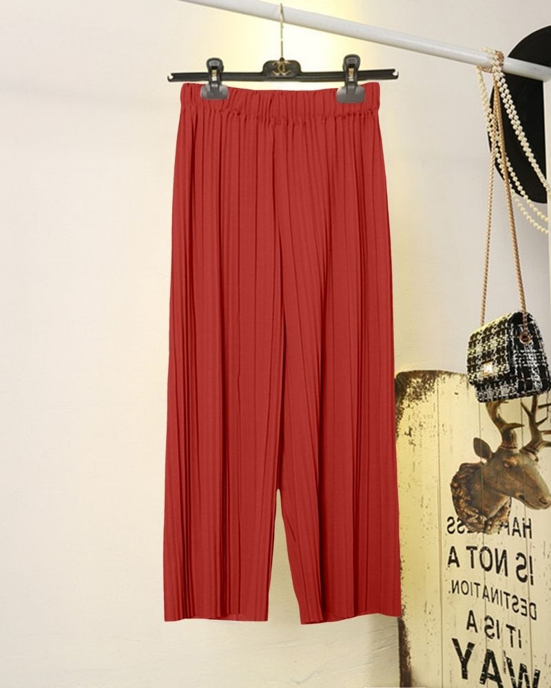 Rust Red Accordion Pleated Palazzo Pants